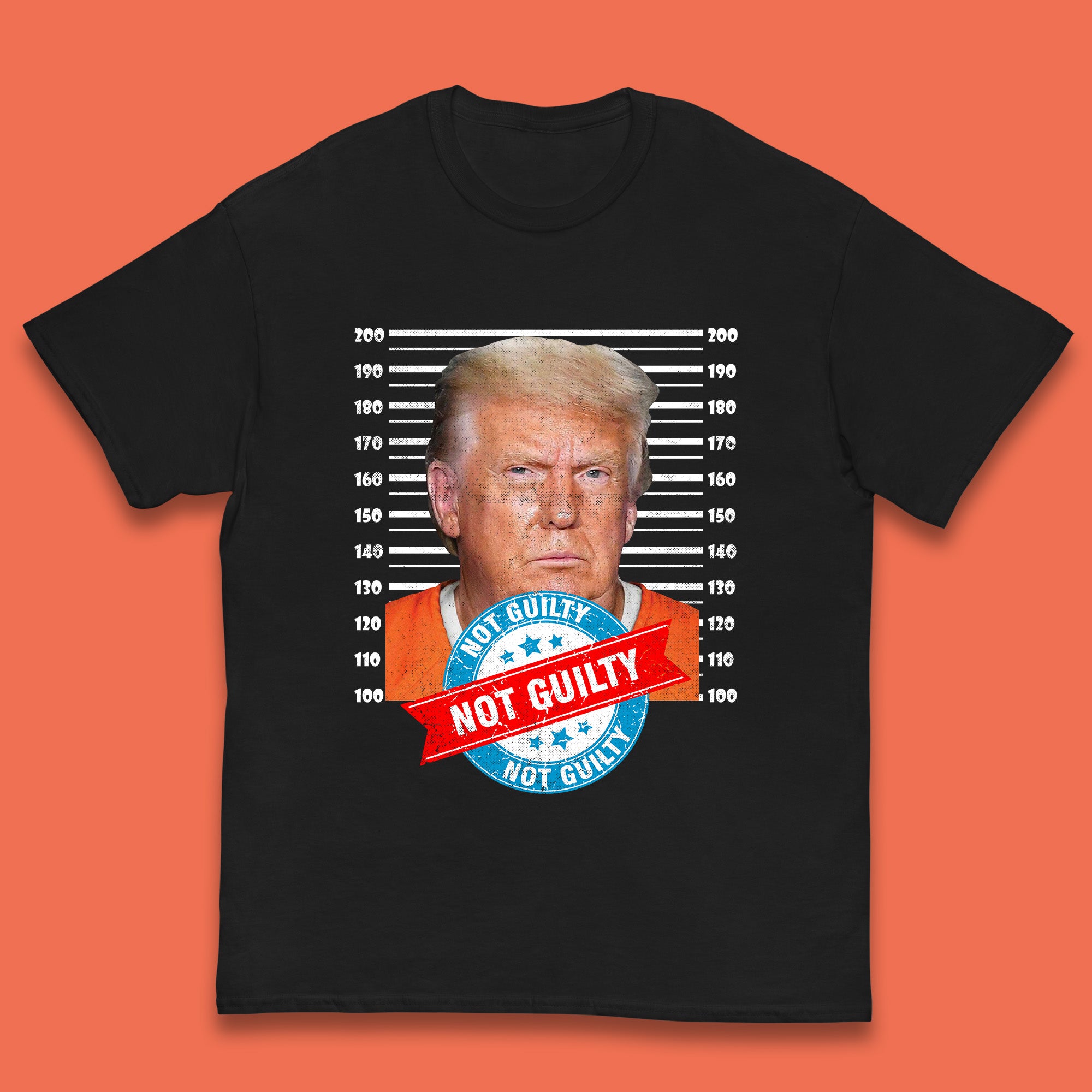 Donald Trump Police Mugshot Photo Not Guilty President DJT Arrest US Presidential Elections Trump Support Kids T Shirt 110