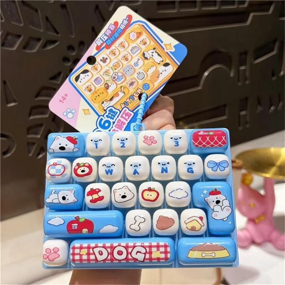 Funny 26 Key Keyboard Keycap Keychain Fidget Squeeze Stress Anxiety Relief Decompression Sensory Bag Charm Party Gift For Adult