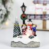 F26C Christmas Village Scene Xmas Tree Snowman Resin Ornament with LED Light Animated Street Lamp Miniature Statue Decoration