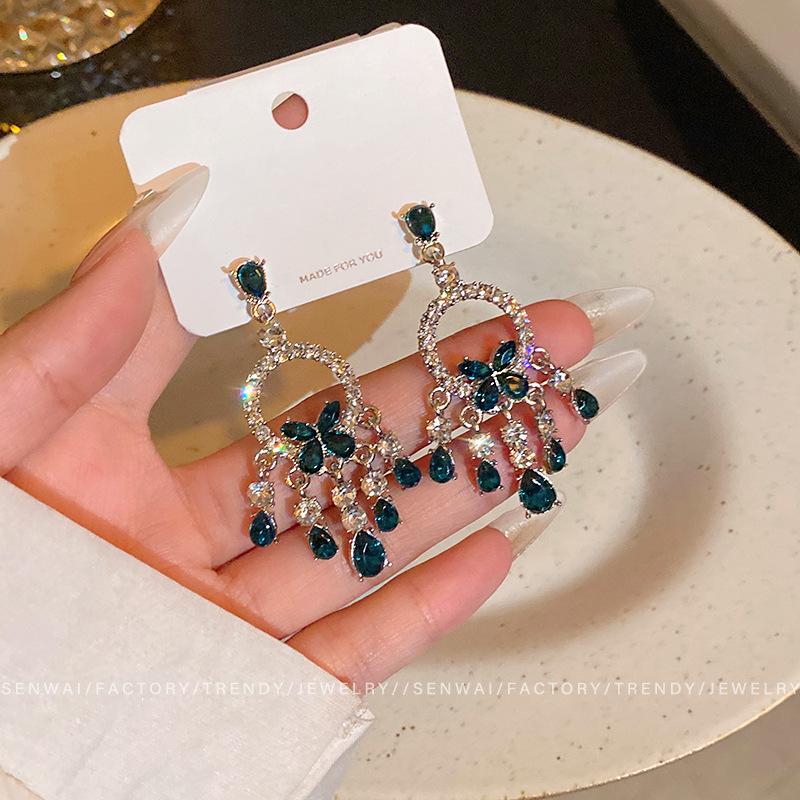 Flash Diamond Heavy Industry Butterfly Water Drop Tassel Earrings Women s Light Luxury Temperament Earrings Niche Design Earrings