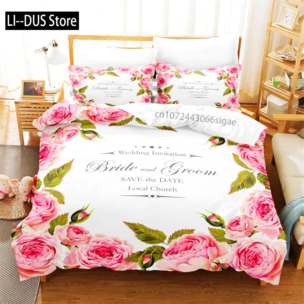 Pink Roses Bedding Set Duvet Cover Sets 3d Bedding Digital Printing Queen Size Bedding Set Fashion Design