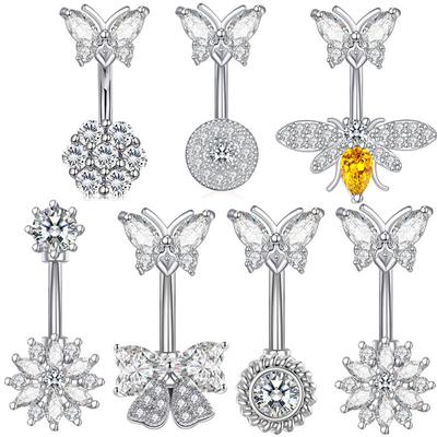 Butterfly Zircon Navel Ring Flower Round Cake Navel Nail Body Piercing Navel Buckle 