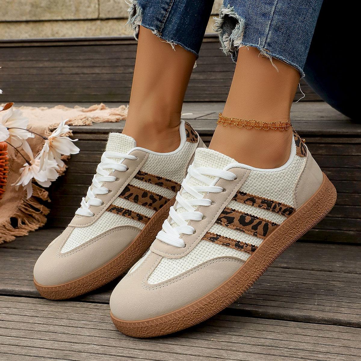Grote Maat Sportschoenen voor Dames Luipaardprint Platte Sneakers Retro Casual Kruissluiting Ronde Neus Comfortabele Dames Schoenen 38 brown