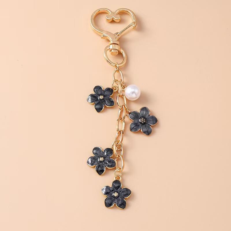 Cute Enamel Pearl Flower Keychain Plant Key Ring Pendant For Women Girls Handbag Decor Diy Handmade Jewelry Gifts