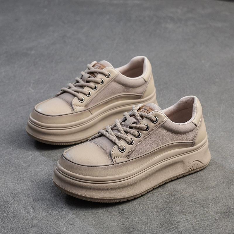 

Модные кроссовки GKTINOO Женские из натуральной коровьей кожи, лоферы на толстой подошве на шнуровке, весна-осень, женская повседневная обувь, ручная работа 225