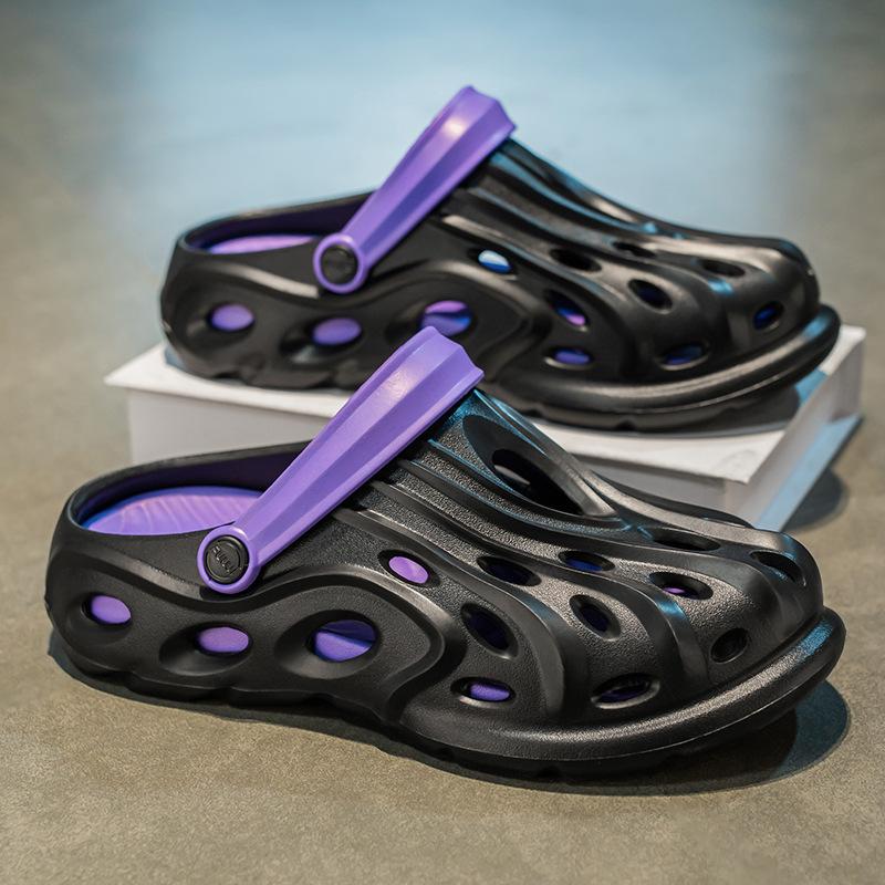 Men's New Comfortable and Trendy Fashion Daily Casual Round Head Color Matching Hole Shoes Breathable Bag Head Men's Hole Shoes