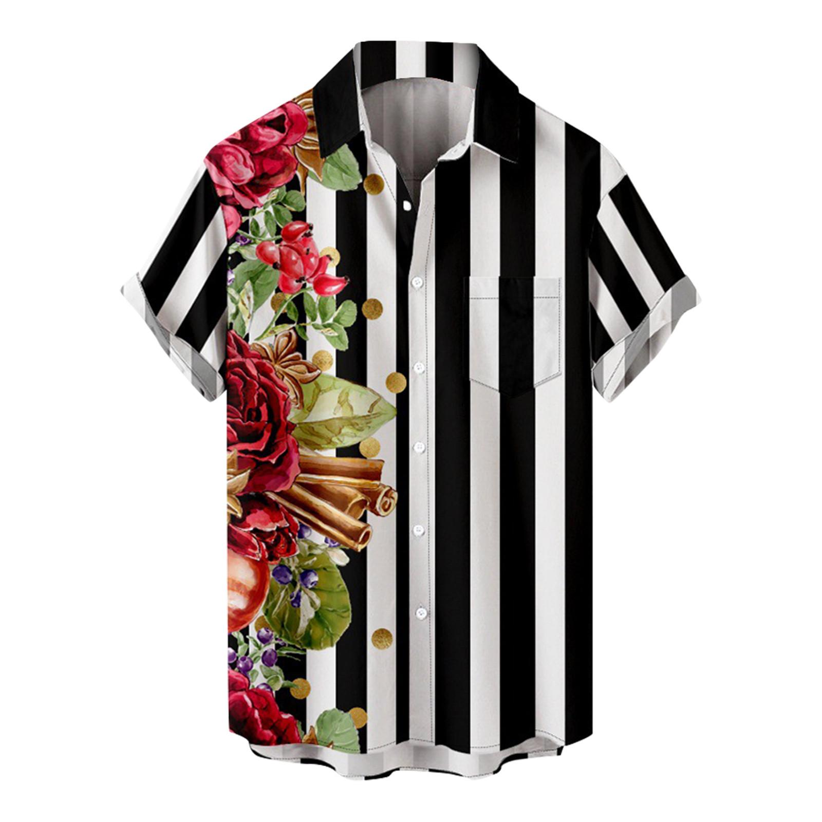 

Мужская повседневная пляжная праздничная одежда с лацканами, модная рубашка, гавайская рубашка с короткими рукавами L