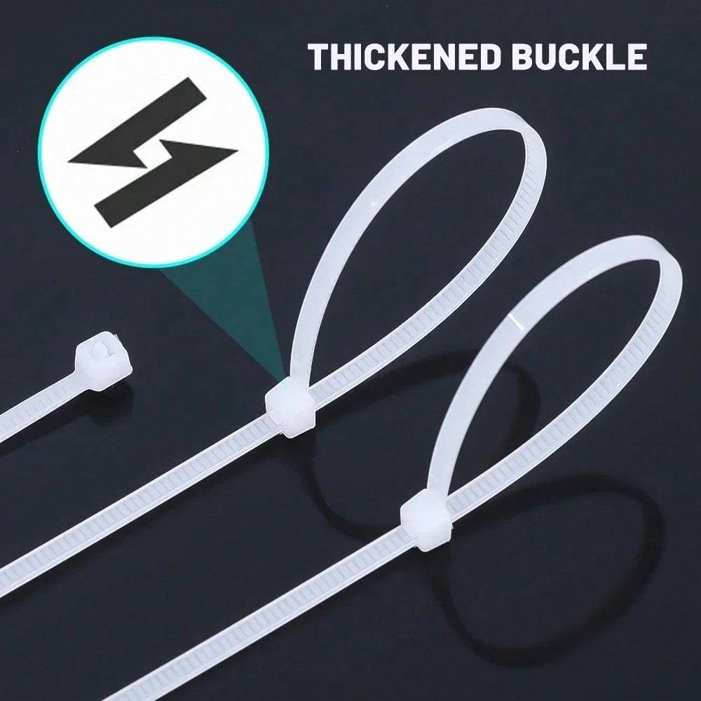 100pcs Self-Locking Plastic Zip Ties - Various Sizes (10.16cm, 15.24cm, 20.32cm, 30.48cm) for Cable Management, Home Office Organization