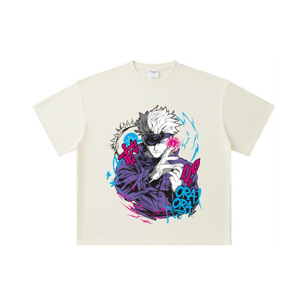 

Хлопковая футболка унисекс плотностью 260 г/м², двойная пряжа, 32 счет, 100% хлопок, принт Gojo из Jujutsu Kaisen V59 S абрикосовый