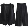 Women Fashion Two Piece Set Pink Tank Tops & Straight Leg Pants Vintage V-Neck Single Breasted Female Chic Pants Suit