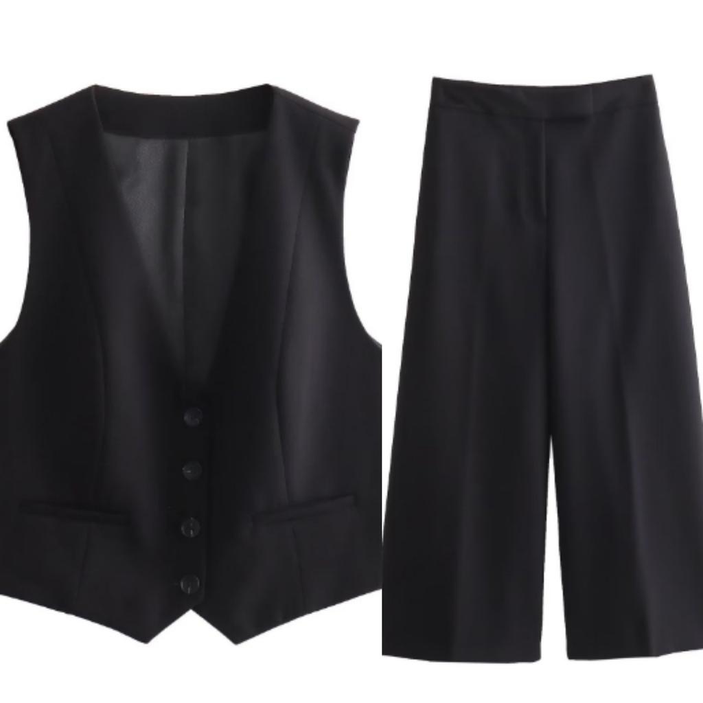 Women Fashion Two Piece Set Pink Tank Tops & Straight Leg Pants Vintage V-Neck Single Breasted Female Chic Pants Suit