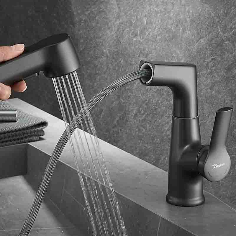 Gun Gray Bathroom Basin Faucet Deck Mounted Pull Out Sink Mixer Tap 360 Rotation Mixer Kitchen Sink Faucet