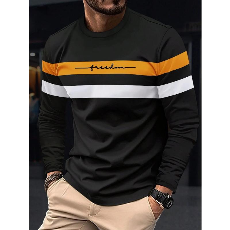 2026 Autumn Men s T-shirt Clothing Fashion Oversized Crew Neck Long Sleeve T Shirt Top Simple Casual Stripe T-shirts For Men 5XL