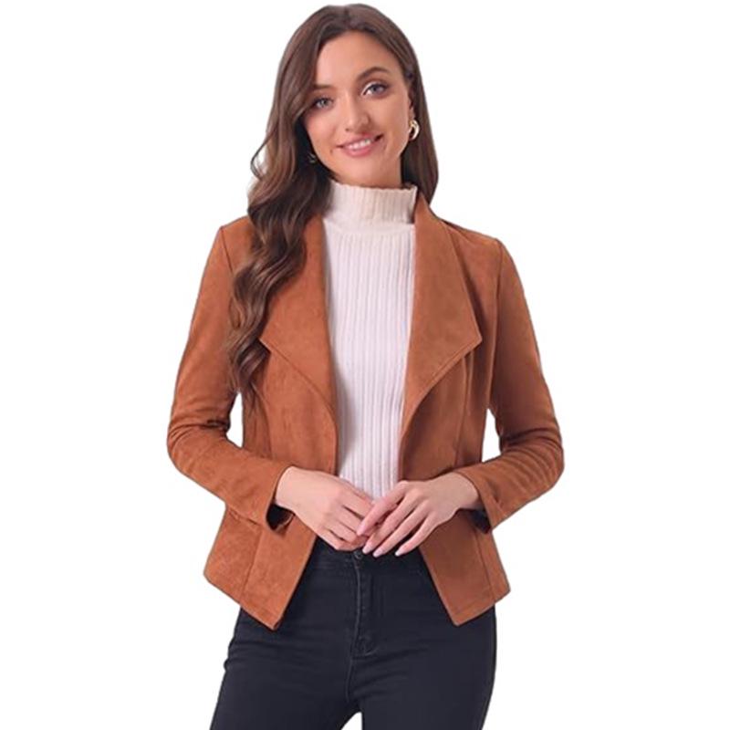 

Жіноча куртка з штучної замші приталеного крою - відкладний комір, довгий рукав, зручна тканина, мода 2025. XL помаранчевий