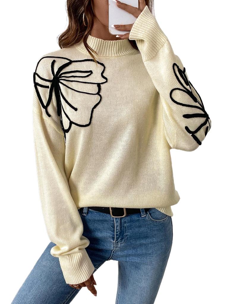 2025 New European & American Autumn Women's Floral Semi-High Neck Sweater
