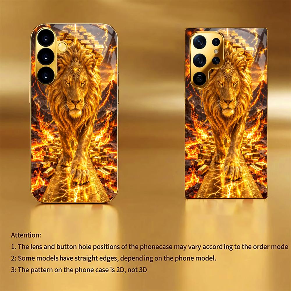 Gold King Lions High-end PhoneCase Electroplated Glass PhoneCase for Samsung Galaxy S26 S25 S24 S23 S22 S21 FE,Ultra,Plus