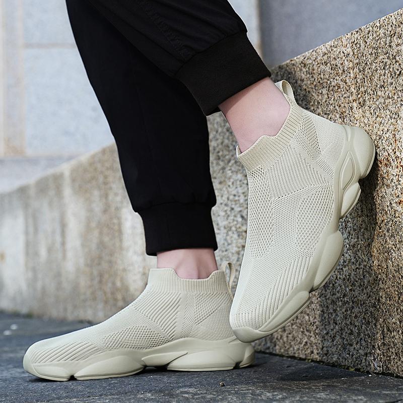 Modische gestrickte Herren-Laufschuhe zum Hineinschlüpfen, lässige Sneaker, leicht, atmungsaktiv, für Outdoor-Sport, Gehen, Joggen