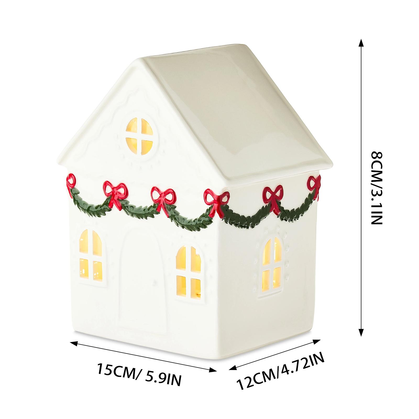 

LED Resin Christmas Village House Decorative Figurine White Christmas Cottage Holiday Home Decoration DIY Gift