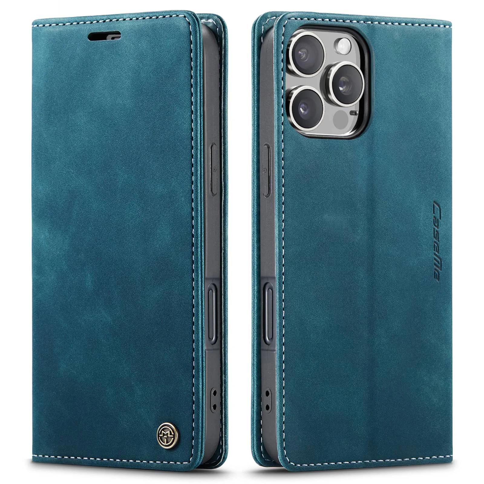 Flip Wallet Case for iPhone 16 Pro Max 16 Plus 16 Pro, Leather Magnetic Folio Cover with Card Holder, Kickstand - TPU Shockproof For iPhone 16 Plus синий