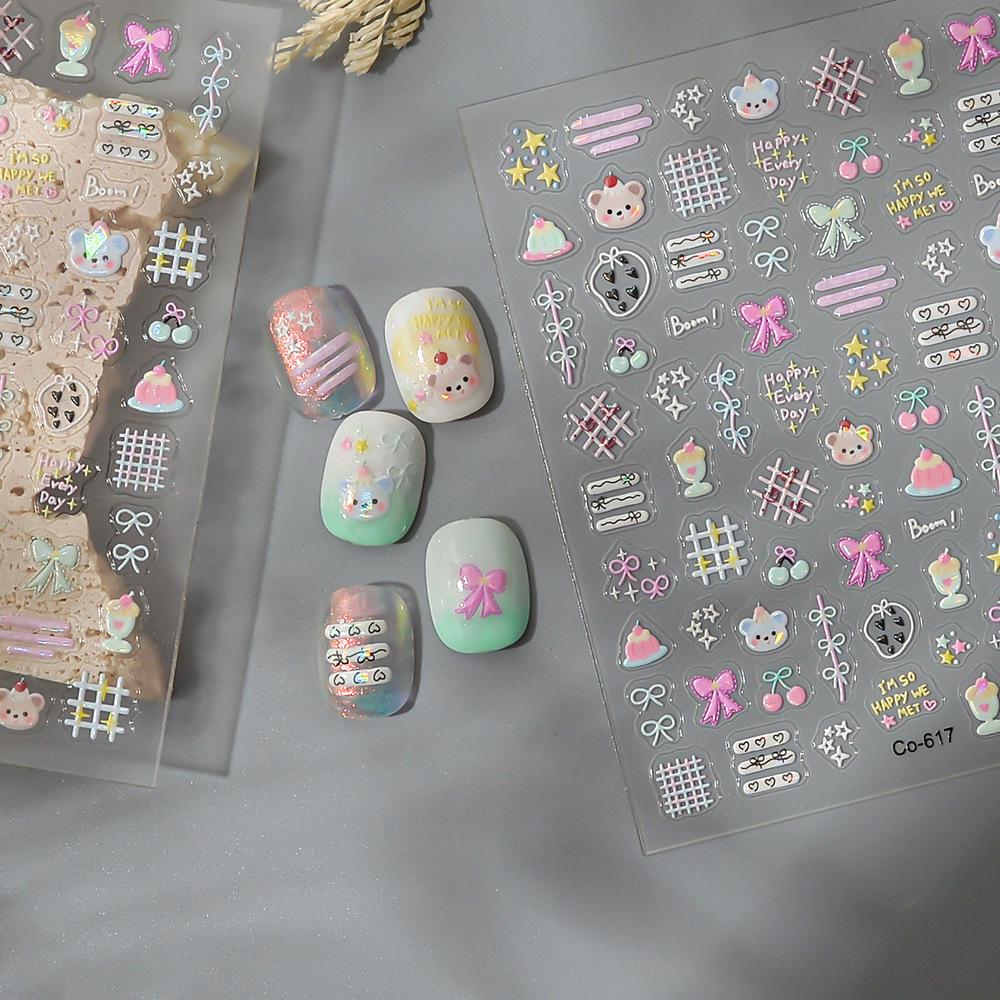 Dreamy Ice Cream Bear & Star Nail Art Stickers