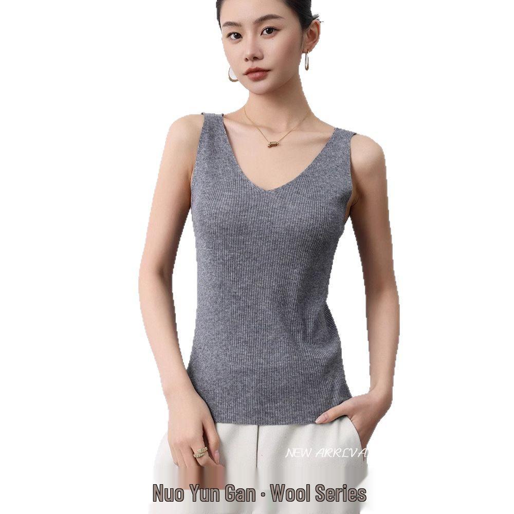 Yangzi Wool Knit U-Neck Women's Sleeveless Slim Fit Vest - Spring/Summer