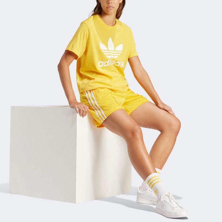Adidas Originals Letter Logo Printed Round Neck Short Sleeve Drop Shoulder T-Shirt Women T-Shirt Yellow IN8438