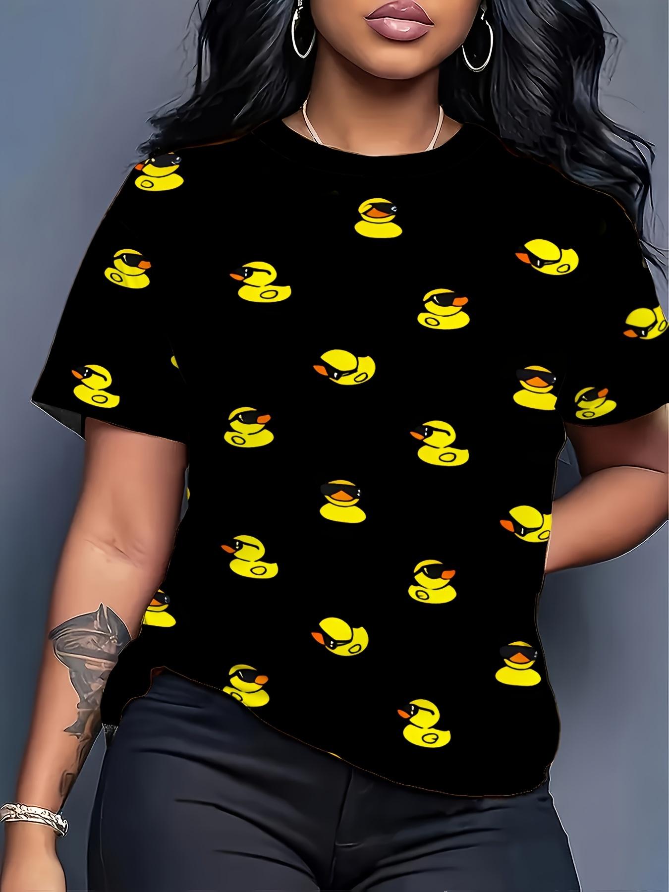 

Stylish Y2K Cute And Charming Rubber Duck Design Women S Crew Neck Tee - Delightful Cartoon Yellow Duck Casual Streetwear. Comfy Short-Sleeve Summer S S дубильная кора