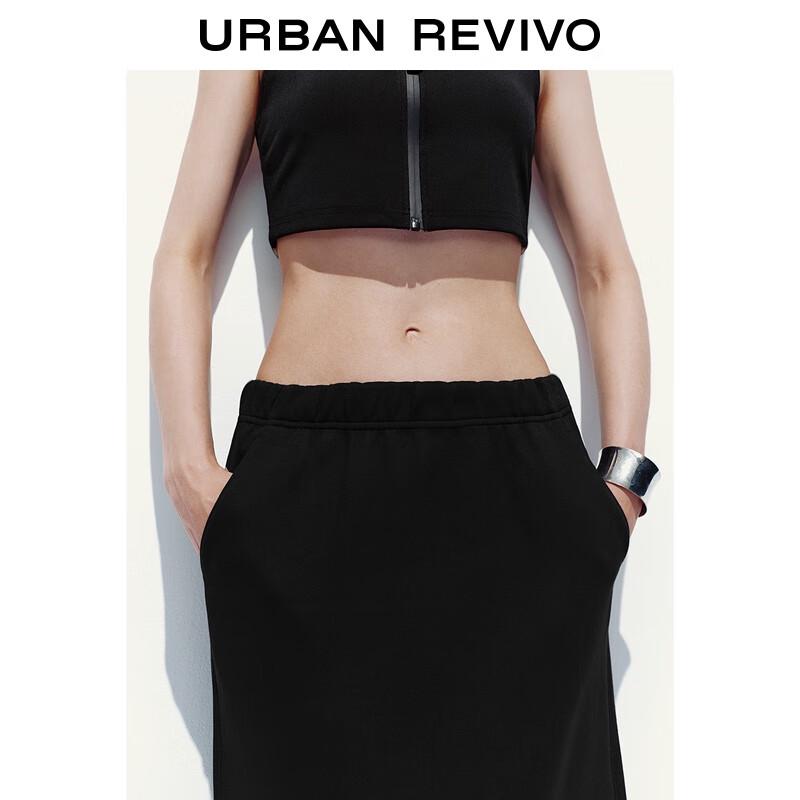 UR 2025 Women's Elastic Waist Back Slit Midi Skirt