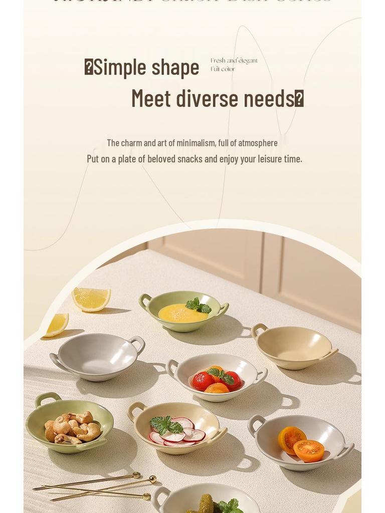 Double-Eared Ceramic Dipping Dish for Sauces and Snacks