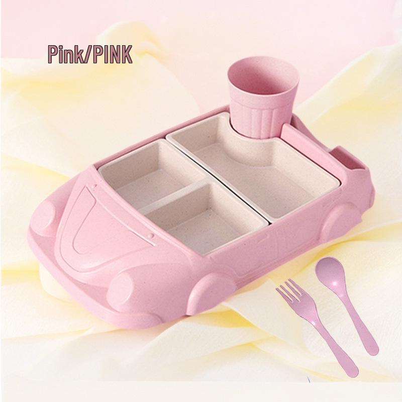 Bamboo Fiber Kids' Cartoon Car Tableware Set – Creative Divided Bowl Gift