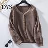 Casual Women Cardigan Sweater Coat V-Neck Lantern Long Sleeve Single Knitwear Breasted Knitted Solid Color Loose Minimalist Design