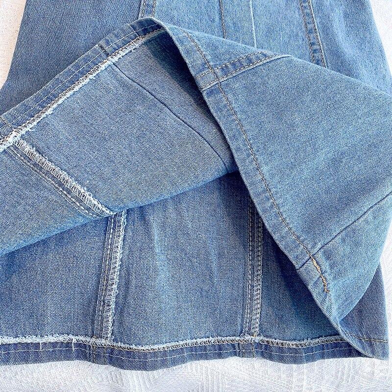 Gonna estiva da bambina con scollo quadrato e gonna in denim per bambini