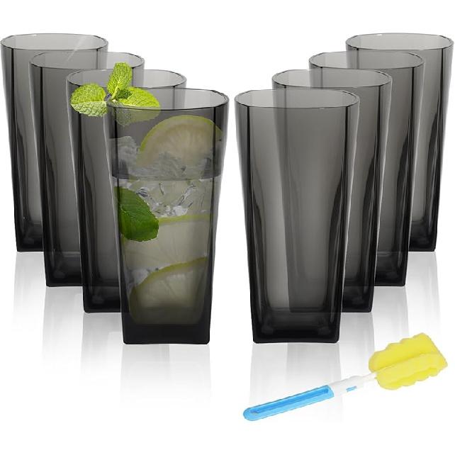 Plastic Tumblers Cups, [UNBREAKABLE Acrylic] Plastic Water Tumbler Drinking Glasses, 13-Ounce Set of 4, Shatter-Proof, Dishwasher Safe, BPA Free,