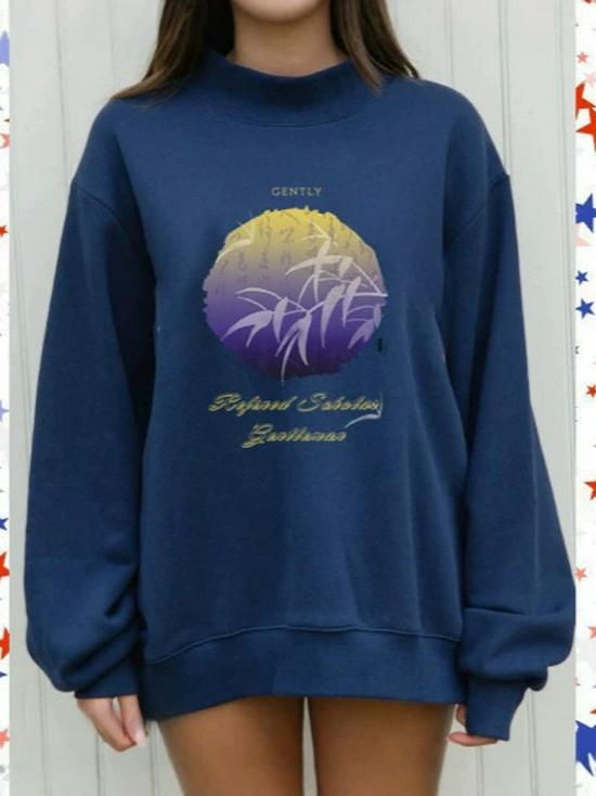 European Style Trendy Women's Sweatshirt: Mid-High Neck, Casual Loose Fit, Hot Stamping, Autumn Collection
