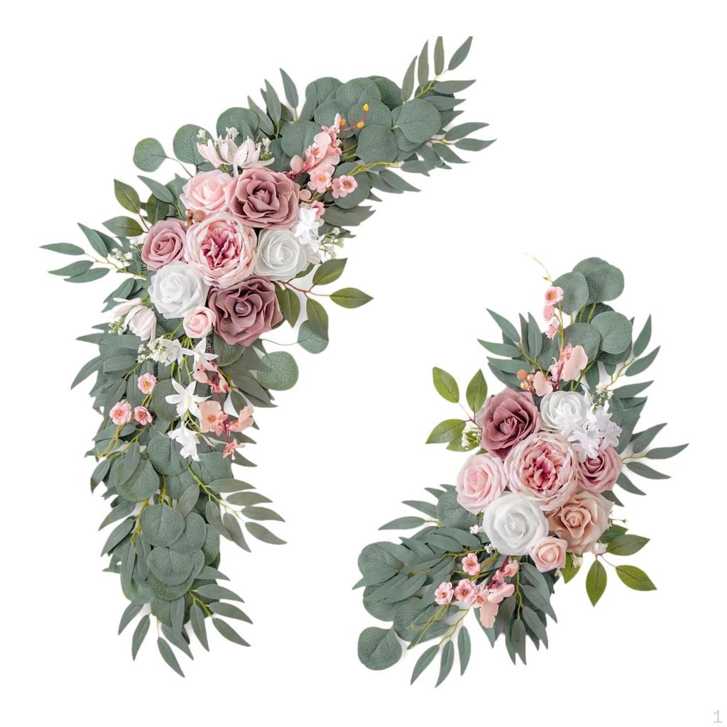 2 Pieces Artificial Flower Swag Floral Backdrop Rustic Hanging Handmade Silk Flowers Wedding Arch