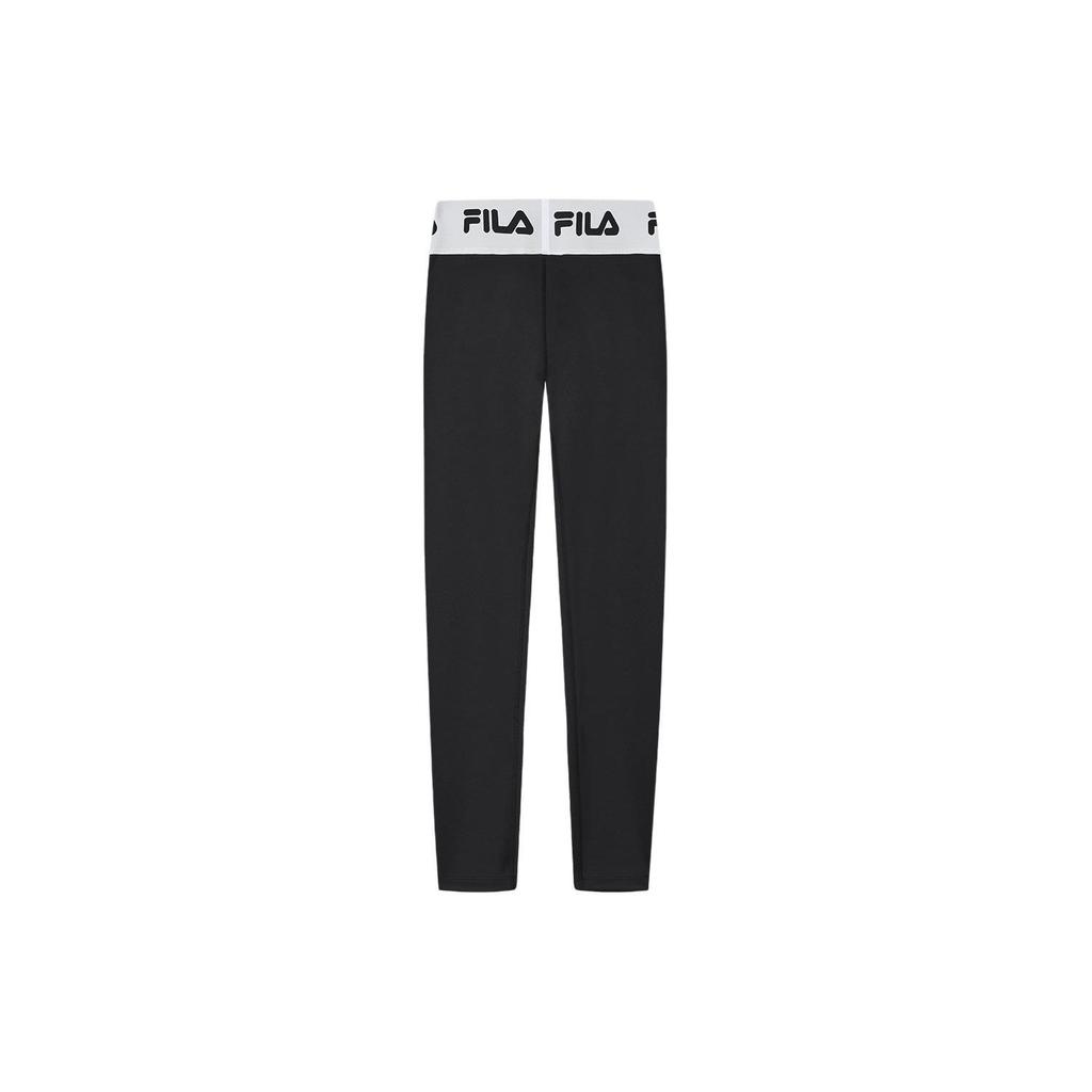 FILA Letter High Waist Stretch Straight Leg Casual Pants Women bottoms Deep-Black F11W415601F-BK