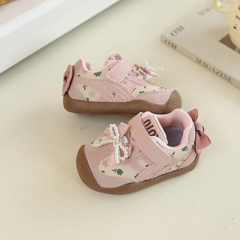 Infant Toddler Walking Shoes, Autumn Baby Girls' Soft-Soled Sneakers, Bow-Knot Korean Style Princess Shoes for Little Girls.