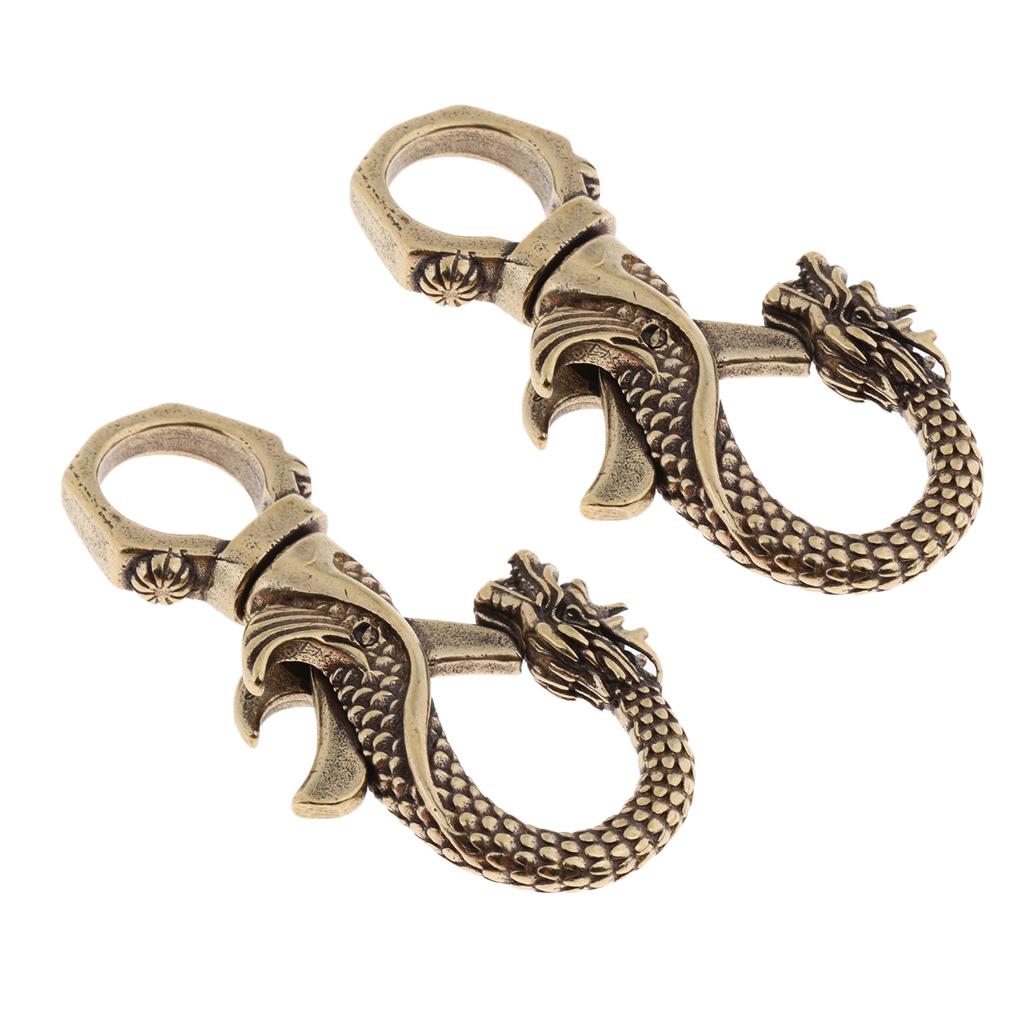 2 Pcs Brass Keychain Bottle Opener Beverage Can Car Key Hook Keyring Tool Retro Dragon Design
