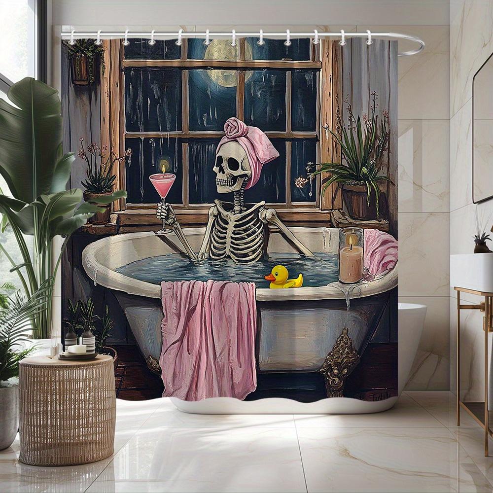 1Pc Halloween Skeleton Bathtub Shower Curtain Funny Bone Decor Vintage Style Polyester Fabric Bathroom Decor Bathtub Partition