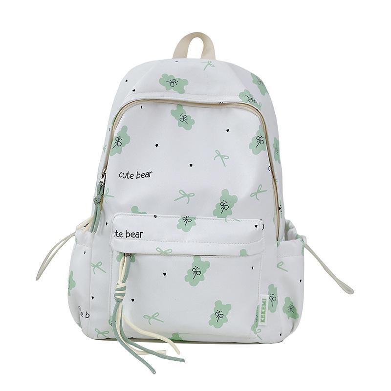 Cute Bear Print Backpack for Women and Girls Fashion School Travel Daypack with Front Pocket