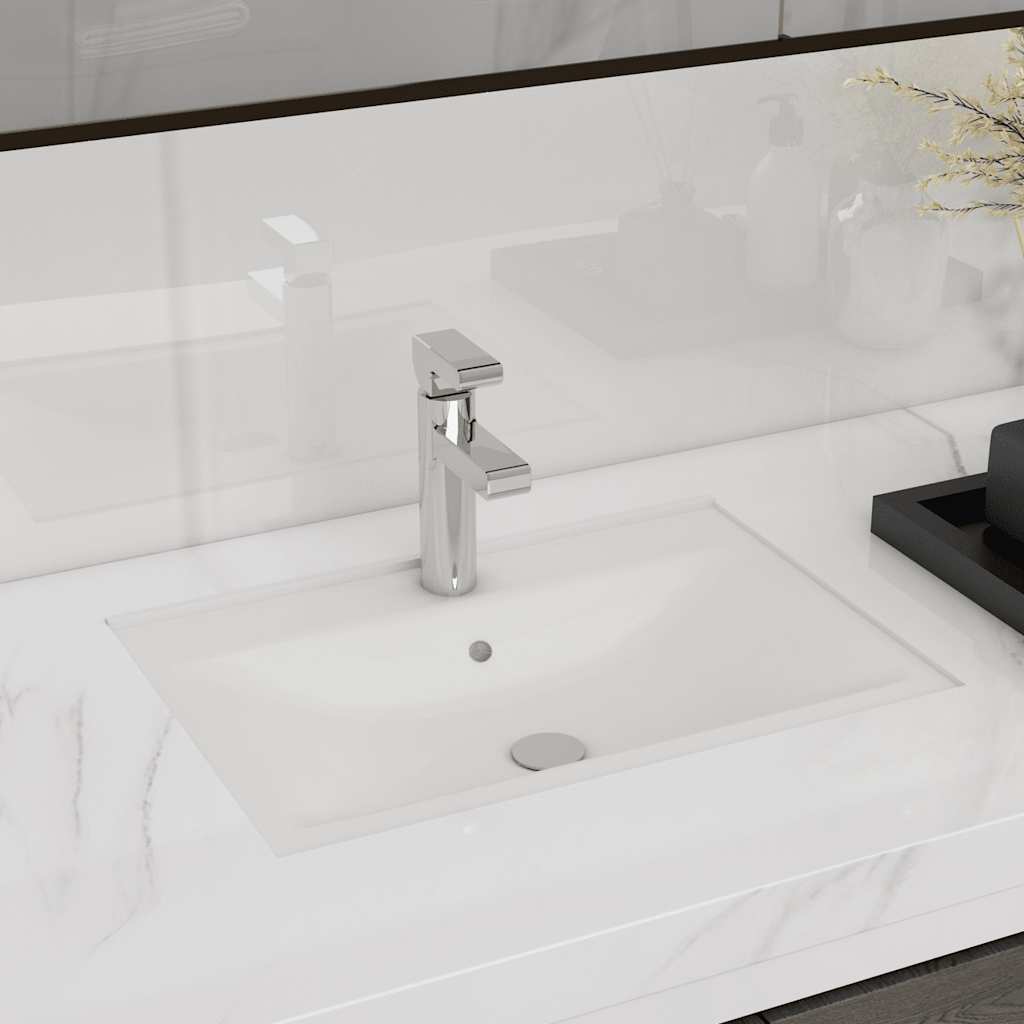 Ceramic Washbasin with Faucet Overflow Hole White Rectangular