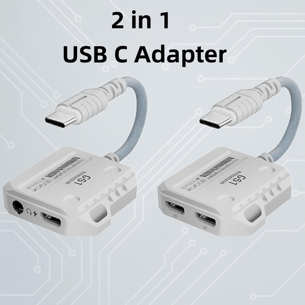 Convertisseur d'écouteurs 2 en 1 60W Type-C Adaptateur Audio Stations de Recharge