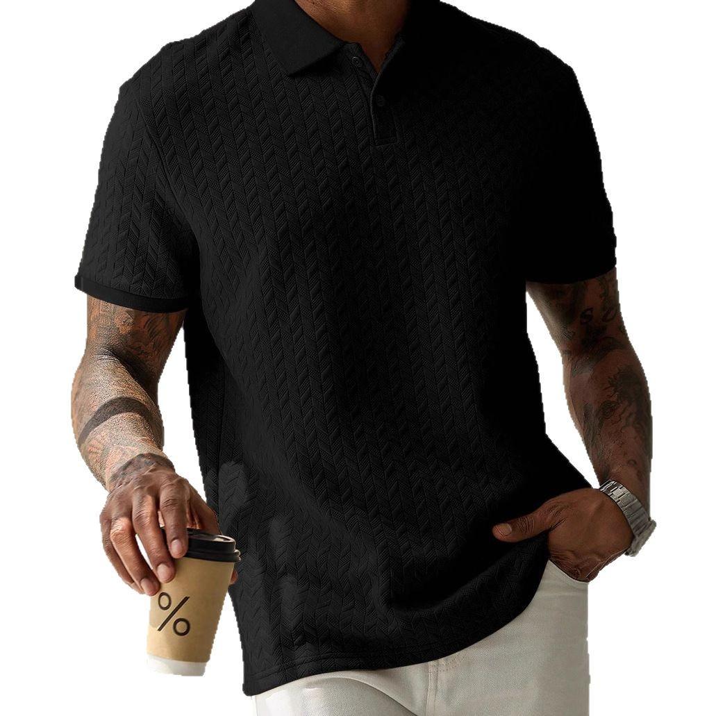 Men s Textured Cable Knit Polo Shirt Contrast Collar Short Sleeve Solid Casual Golf Tee S