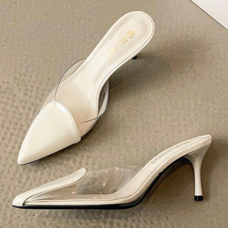 Fashion Transparent PVC Design Brand Slippers Women High Quality Patent Leather Thin Heel Slide Sandals Comfort Tacones Mujer Elegantes