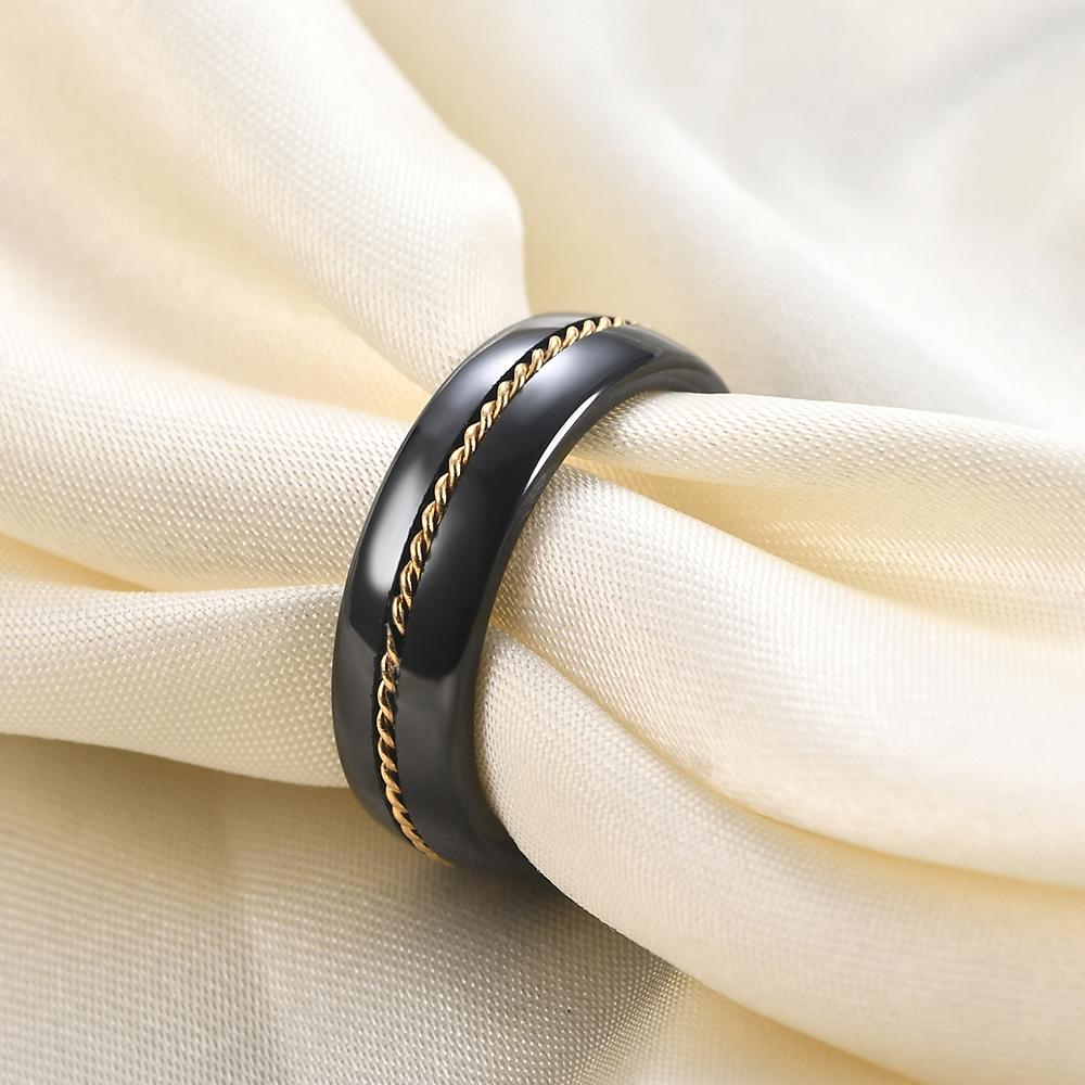 New Personalized and Simple 6MM Wide Stainless Steel Chain Black and White Ceramic Ring for Couples