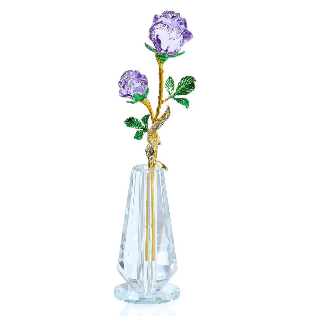 K9 Crystal Purple Rose Figurine for Purple Rose In a Romantic or Day Gift for Her or Friends Women, Never-Withering Vase, Birthday, Valentine's Day,