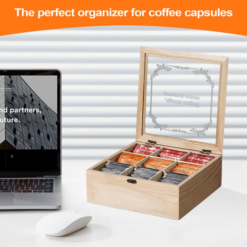 Tee-Organizer Aufbewahrungsbox Teebeutelhalter 9 Fächer Dekorative Teekannenhalter Behälter Teebox Station Auslage Teebox