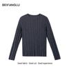 Northern Deer Spring Collection: Women's 73% Wool, 27% Mulberry Silk Ribbed Round Neck Knitwear