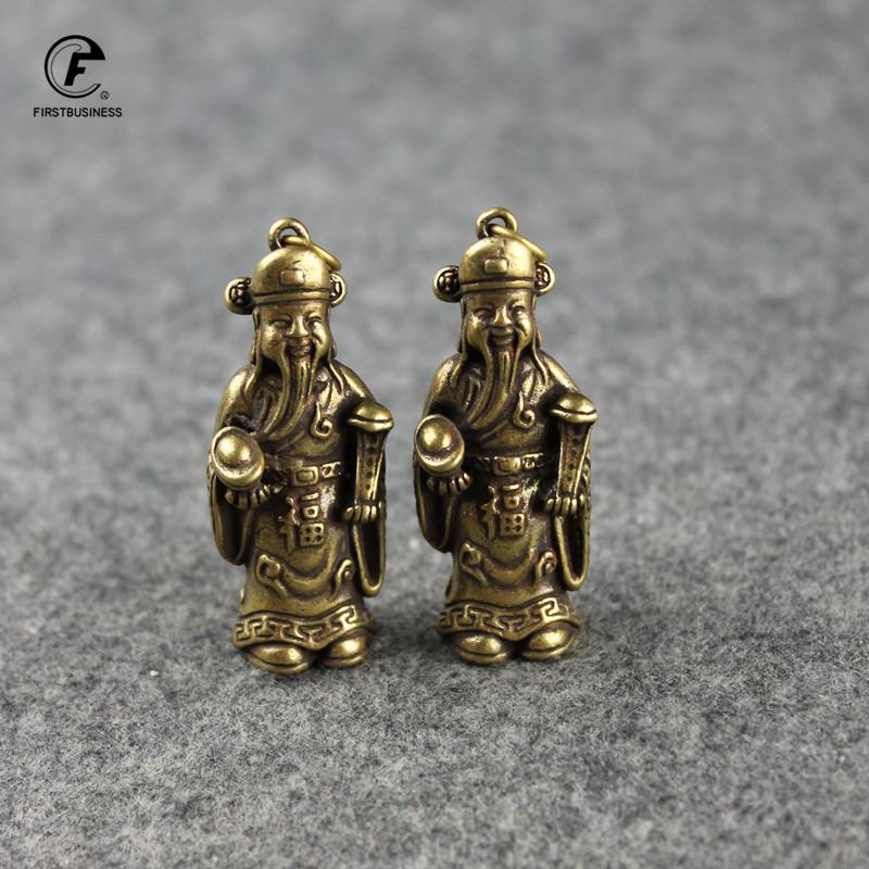 Copper vintage Lucky Statue Ornaments Home Decoration Accesories Chinese God of Wealth Feng Shui Figurines Key Chains Pendants