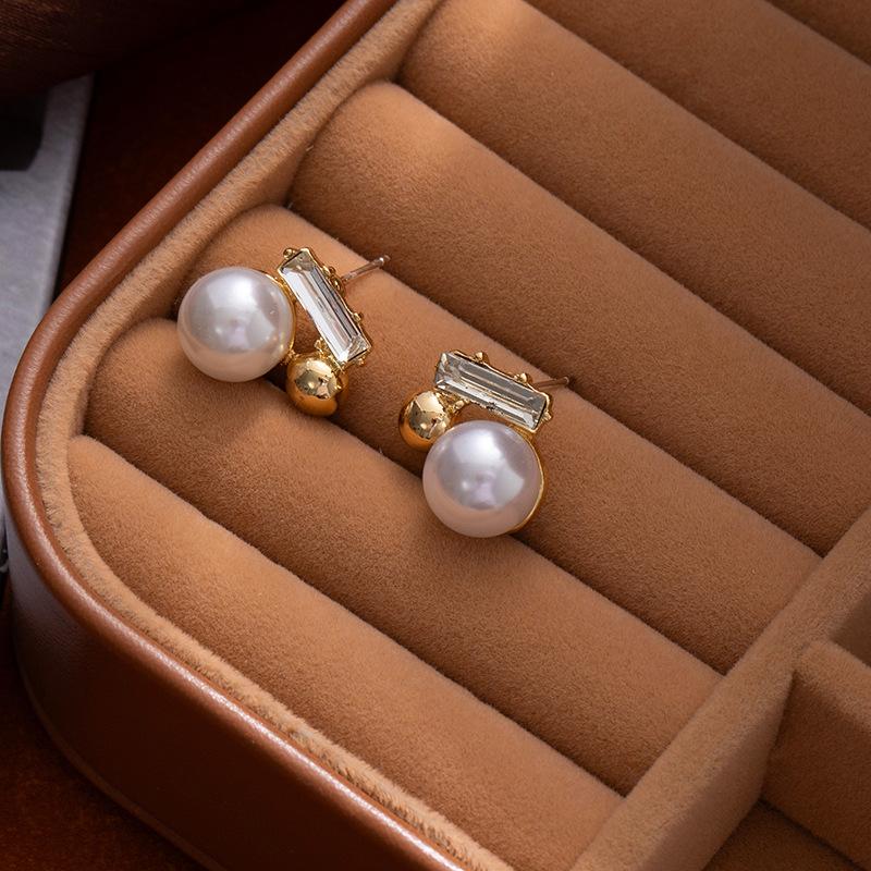 Elegant Xiaoxiangfeng Diamond Pearl Earrings Premium Light Luxury Niche Earrings 925 Silver Needle Stud Earrings Jewelry